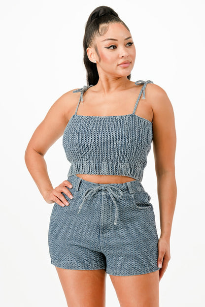 Denim Tank Top And Matching Short Set - Tigbul's Variety Fashion Shop