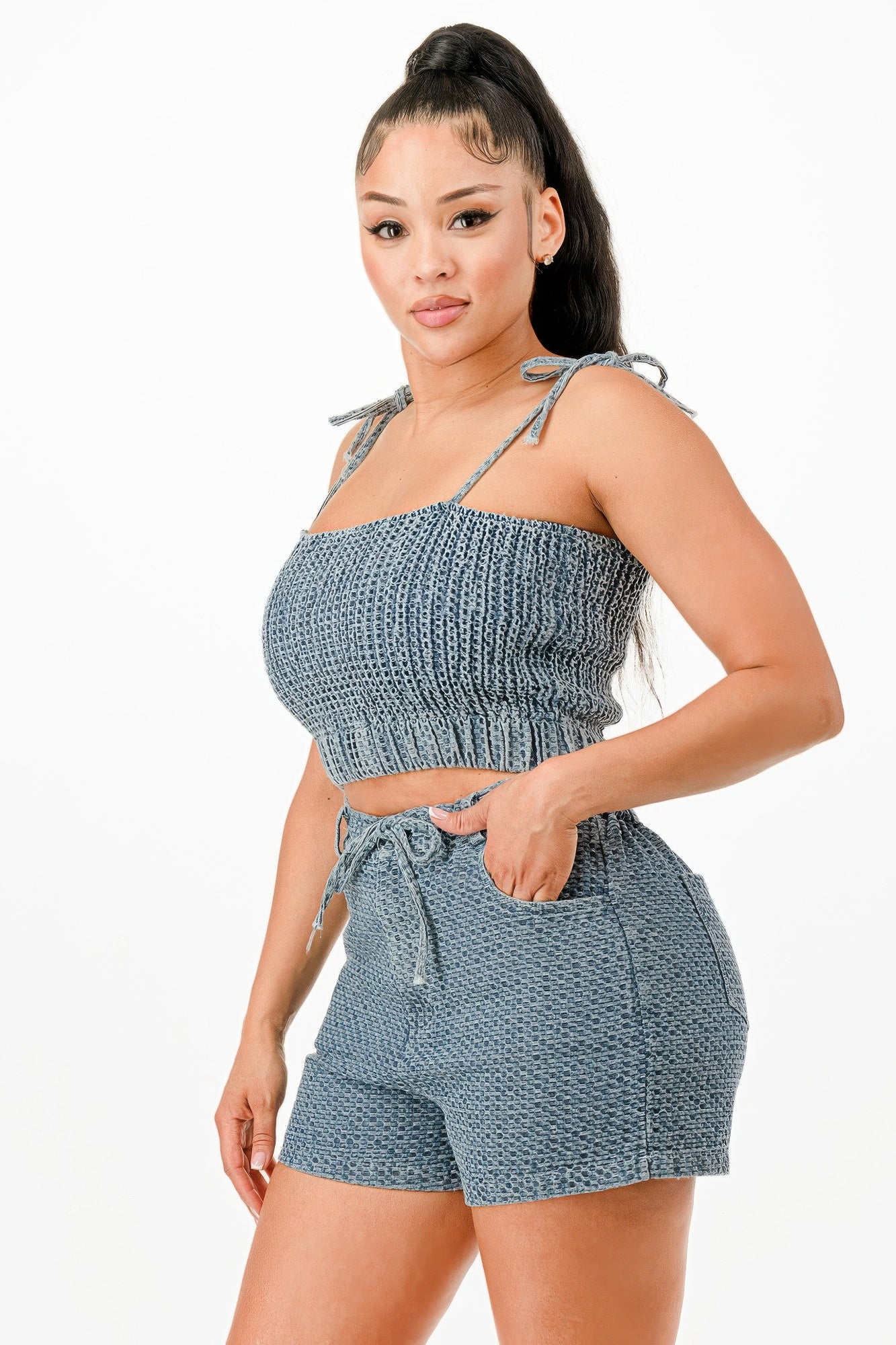 Denim Tank Top And Matching Short Set - Tigbul's Variety Fashion Shop