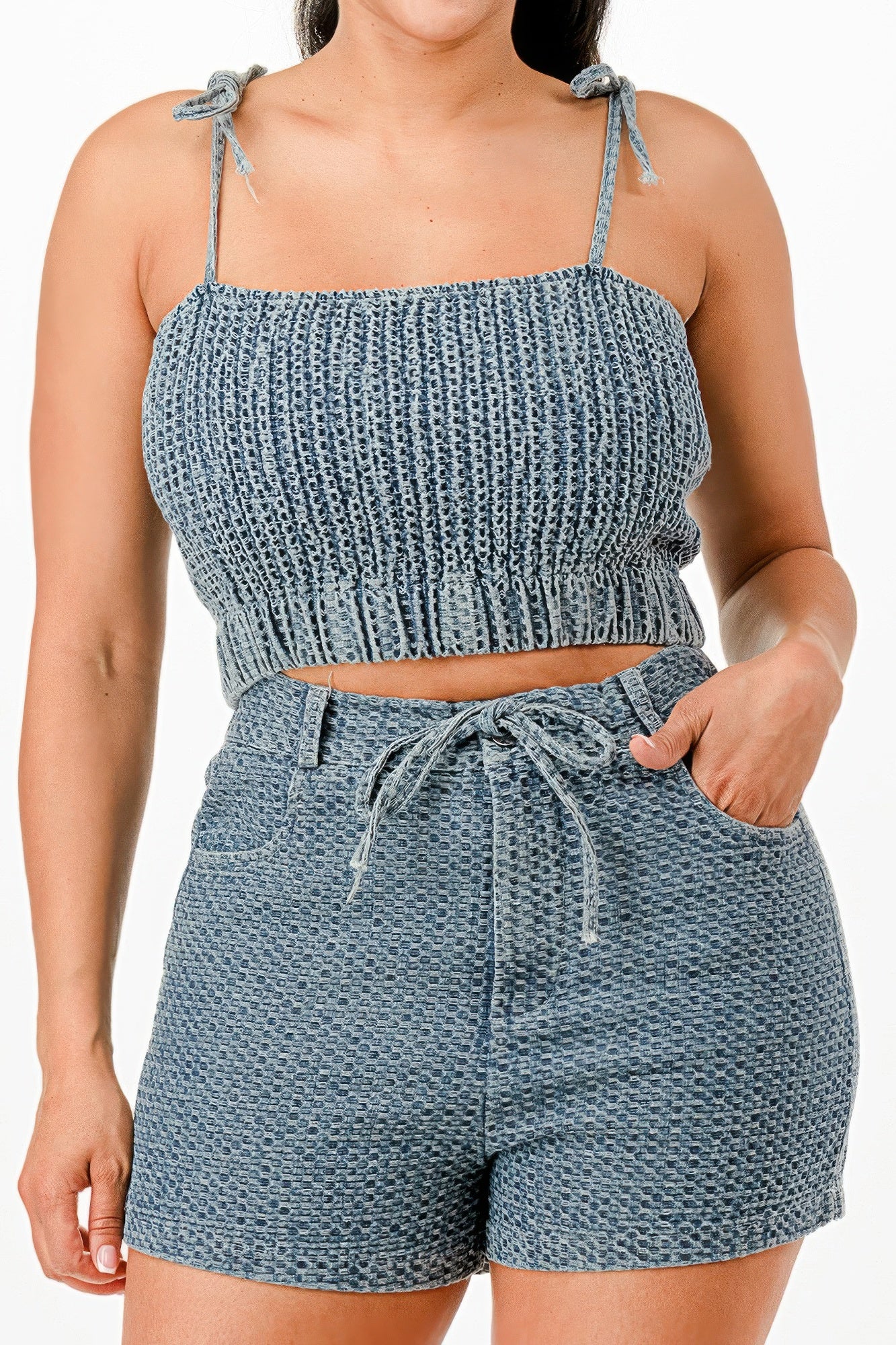 Denim Tank Top And Matching Short Set - Tigbul's Variety Fashion Shop