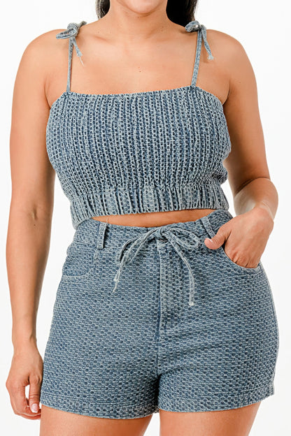 Denim Tank Top And Matching Short Set - Tigbul's Variety Fashion Shop