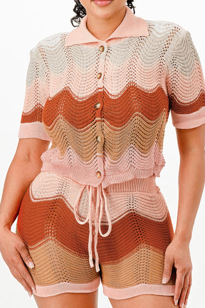 Knit Cardigan Short Set - Tigbul's Variety Fashion Shop