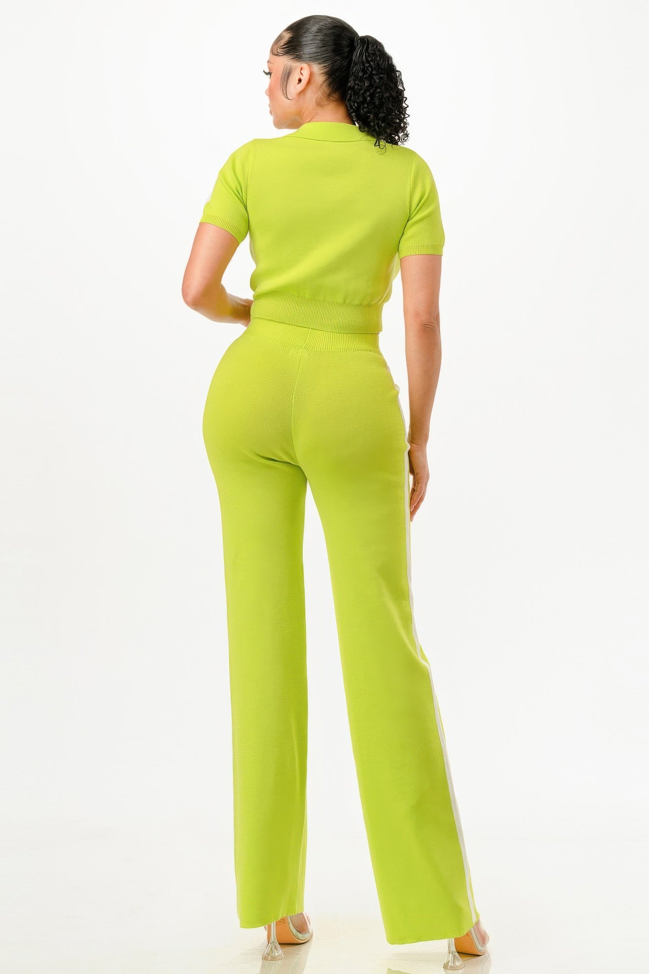 Cropped Polo Sweater Shirt And Pants Set - Tigbul's Variety Fashion Shop