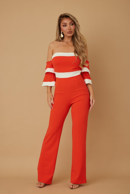 Off Shoulder Black N White Color Combo Jumpsuit - Tigbul's Variety Fashion Shop