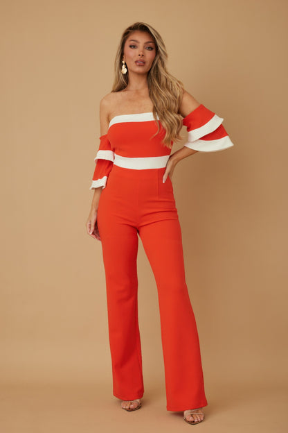 Off Shoulder Black N White Color Combo Jumpsuit - Tigbul's Variety Fashion Shop