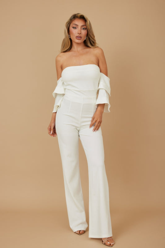 Off Shoulder Black N White Color Combo Jumpsuit - Tigbul's Variety Fashion Shop