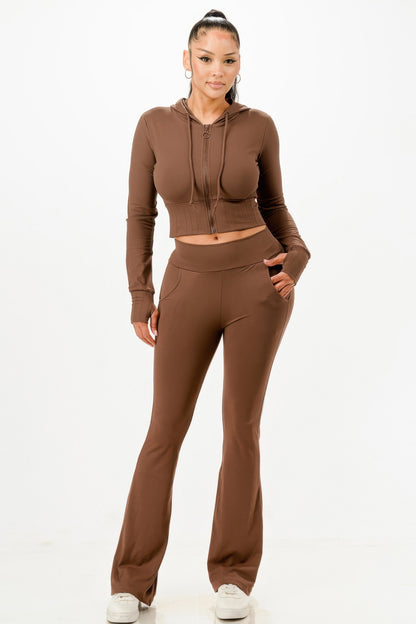 Butter Soft Crop Hoodie And Flare Pants Set - Tigbul's Variety Fashion Shop