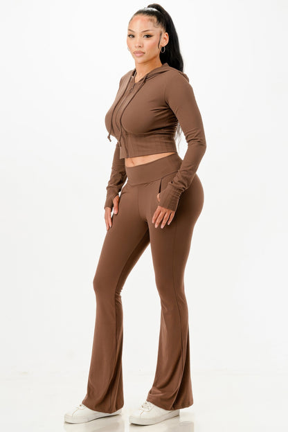 Butter Soft Crop Hoodie And Flare Pants Set - Tigbul's Variety Fashion Shop