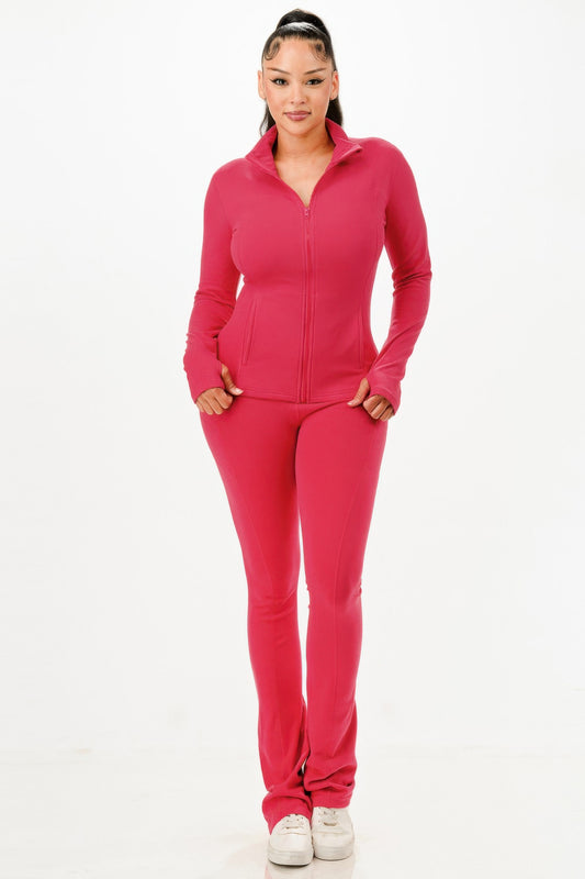 Thermal Active Wear Jacket With Flare Pants Set - Tigbul's Variety Fashion Shop