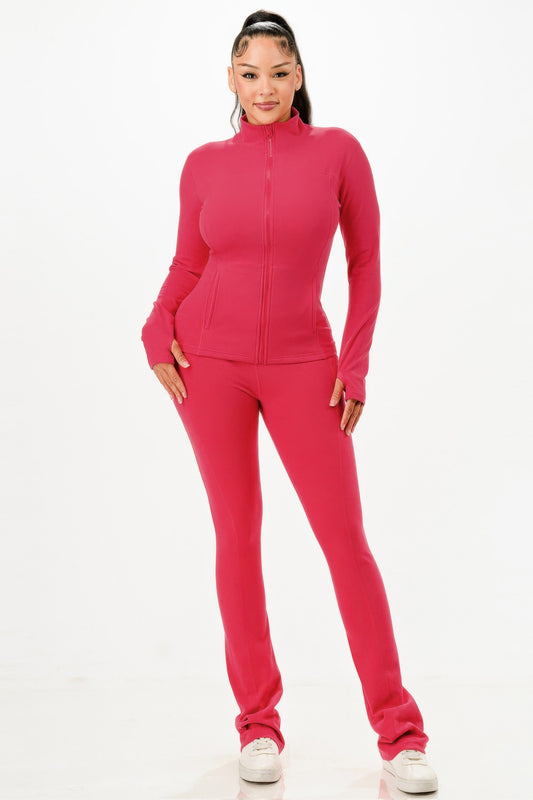 Thermal Active Wear Jacket With Flare Pants Set - Tigbul's Variety Fashion Shop