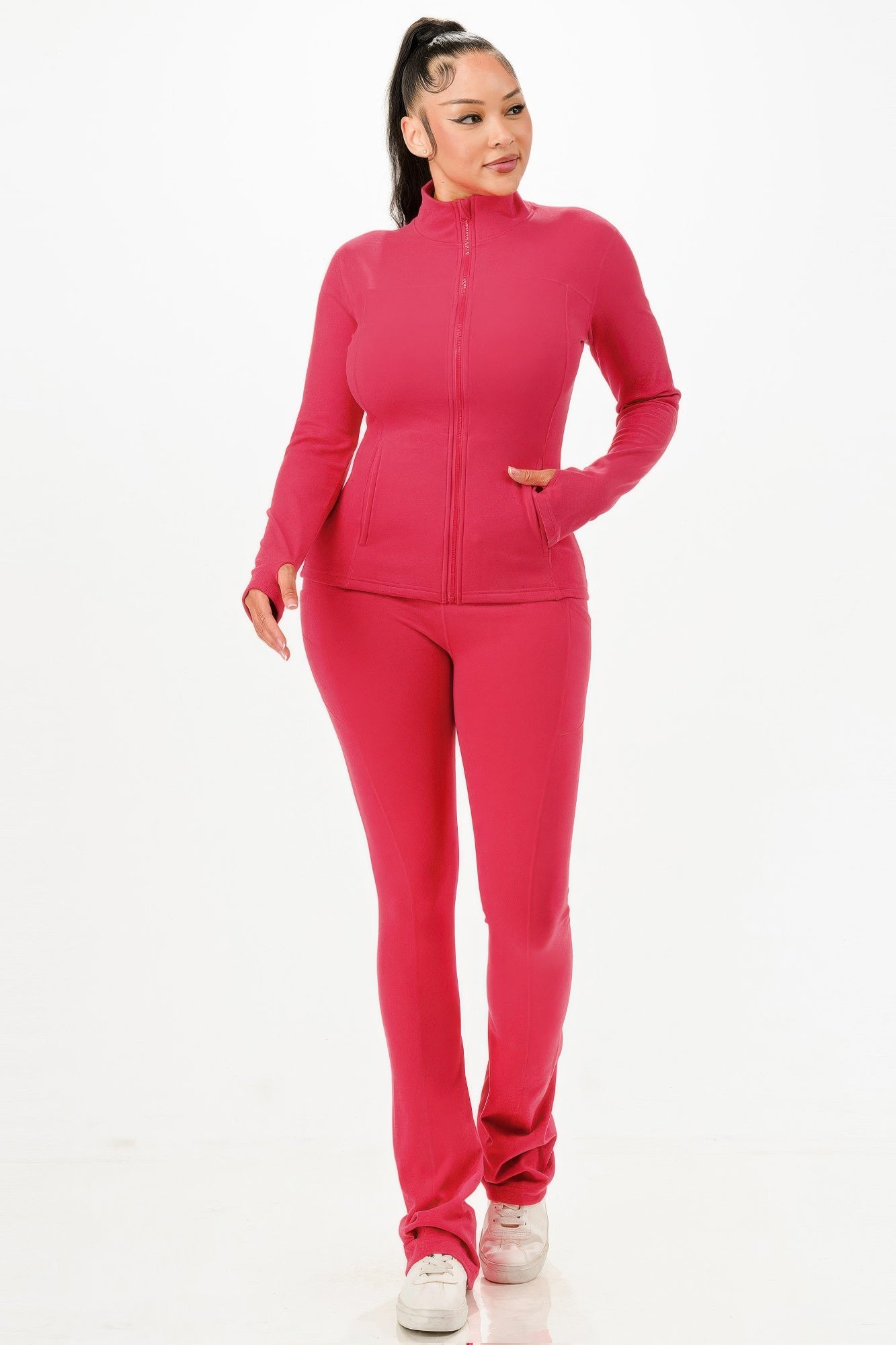 Thermal Active Wear Jacket With Flare Pants Set - Tigbul's Variety Fashion Shop