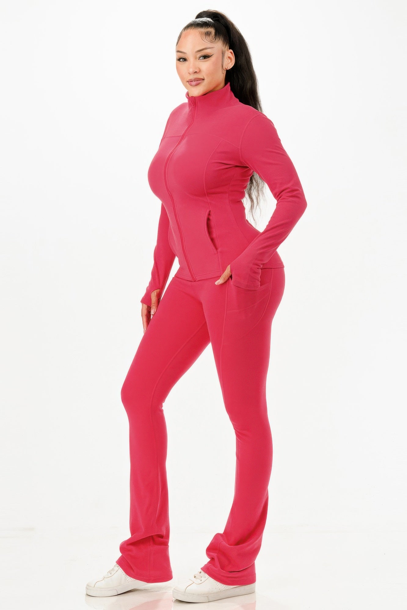 Thermal Active Wear Jacket With Flare Pants Set - Tigbul's Variety Fashion Shop