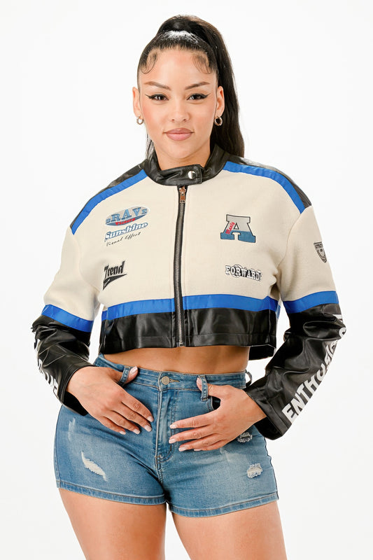 Colorblock Crop Jacket - Tigbul's Variety Fashion Shop