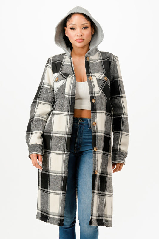 Hooded Plaid Coat - Tigbul's Variety Fashion Shop