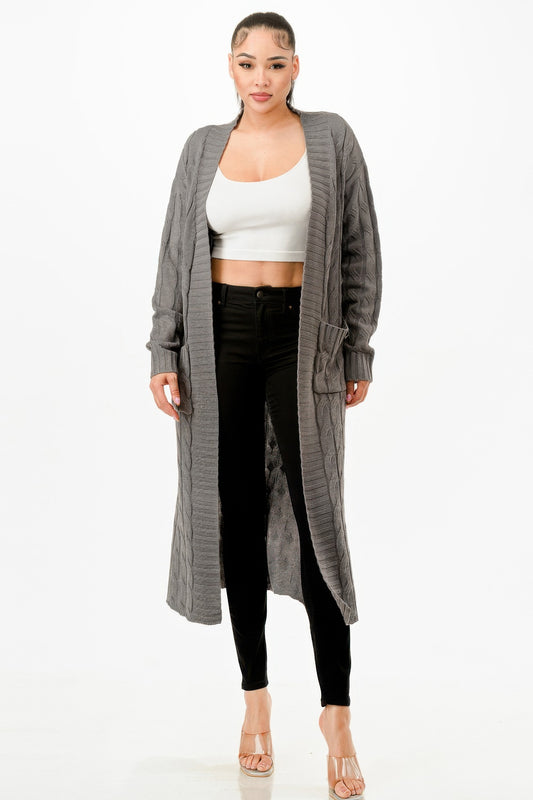 Cable Sweater Long Cardigan - Tigbul's Variety Fashion Shop