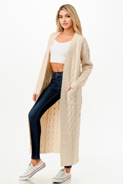 Cable Sweater Long Cardigan - Tigbul's Variety Fashion Shop