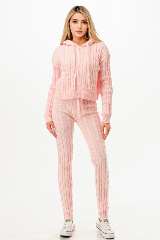 Cable Hoodie Sweater 2pcs Set - Tigbul's Variety Fashion Shop