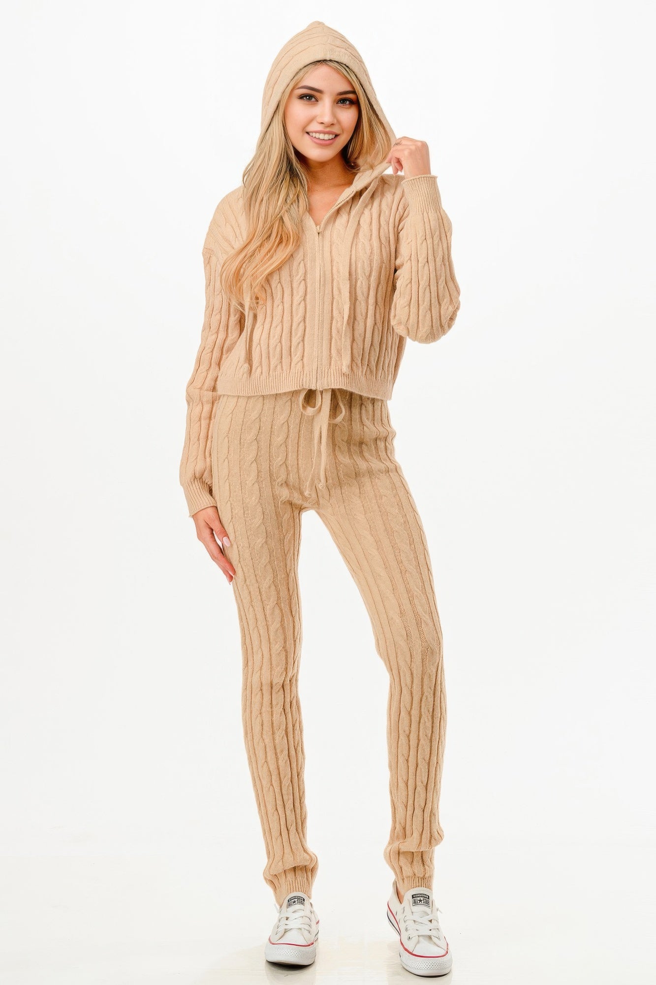 Cable Hoodie Sweater 2pcs Set - Tigbul's Variety Fashion Shop