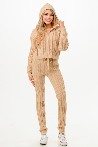 Cable Hoodie Sweater 2pcs Set - Tigbul's Variety Fashion Shop