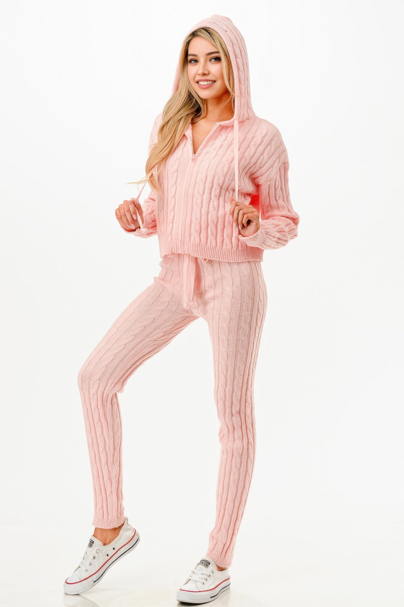 Cable Hoodie Sweater 2pcs Set - Tigbul's Variety Fashion Shop