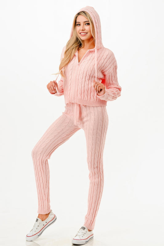 Cable Hoodie Sweater 2pcs Set - Tigbul's Variety Fashion Shop