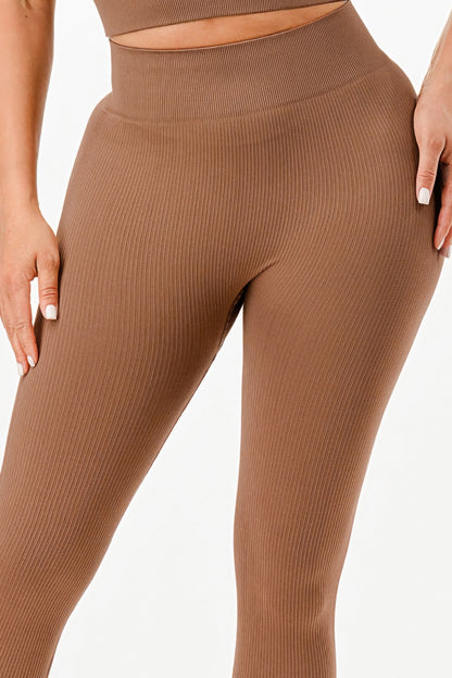 Ribbed Seamless T-shirt And Leggings Set - Tigbul's Variety Fashion Shop