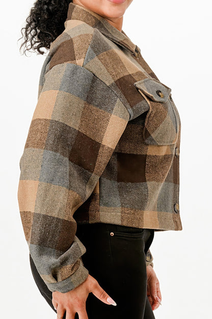 Cropped Flannel Jacket - Tigbul's Variety Fashion Shop