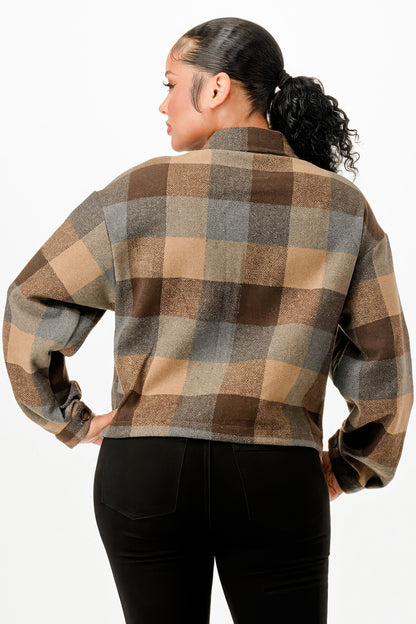 Cropped Flannel Jacket - Tigbul's Variety Fashion Shop