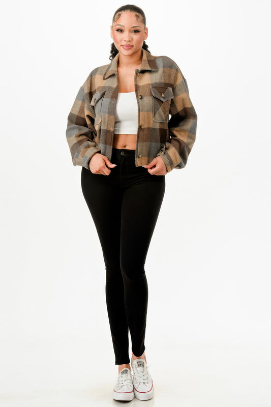 Cropped Flannel Jacket - Tigbul's Variety Fashion Shop