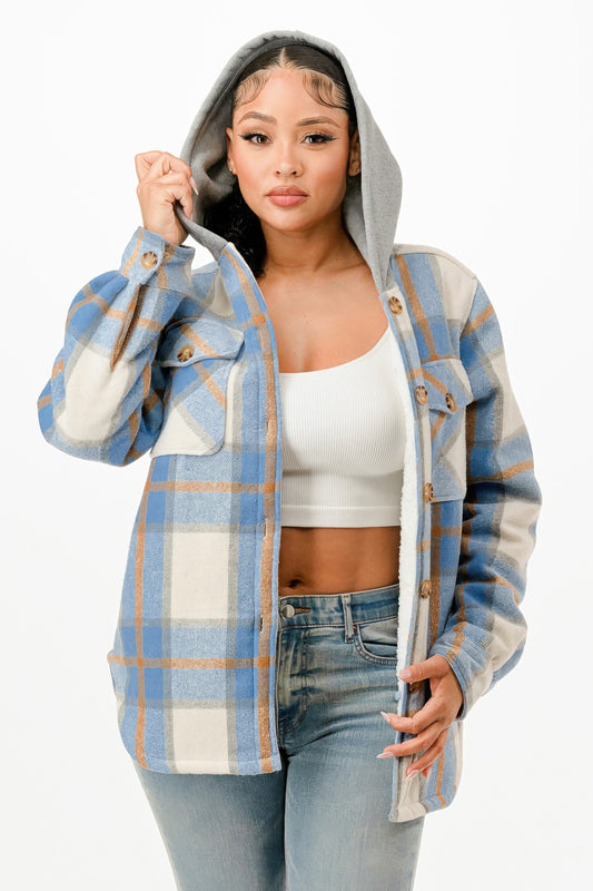 Hooded Plaid Jacket - Tigbul's Variety Fashion Shop