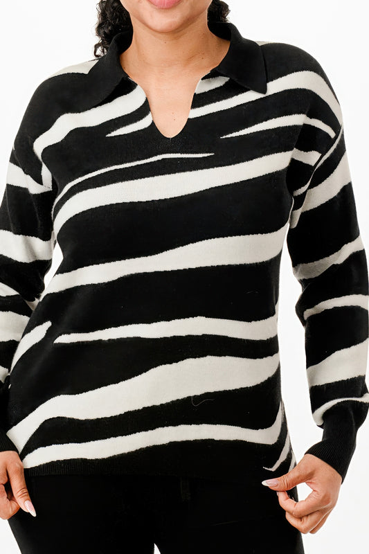 Pullover Collared V-neck Sweater Top And Pant Set - Tigbul's Variety Fashion Shop