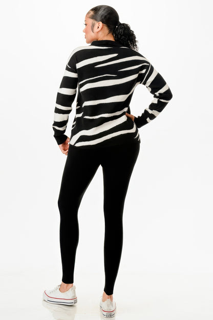 Pullover Collared V-neck Sweater Top And Pant Set - Tigbul's Variety Fashion Shop