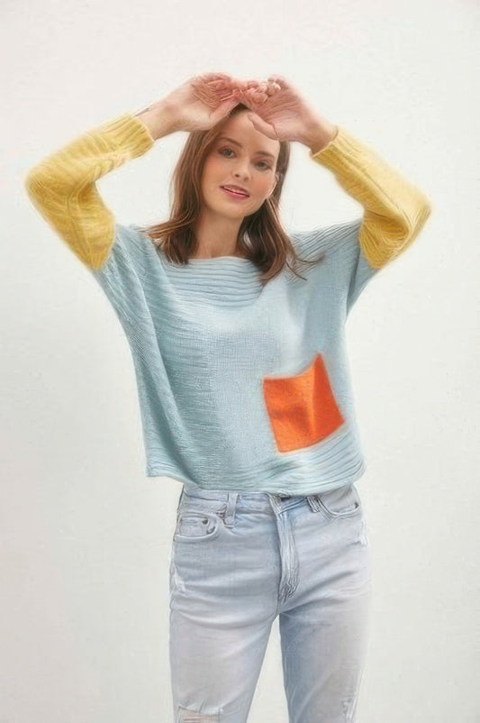 Boat Neckline Color Block Sweater - Tigbul's Variety Fashion Shop