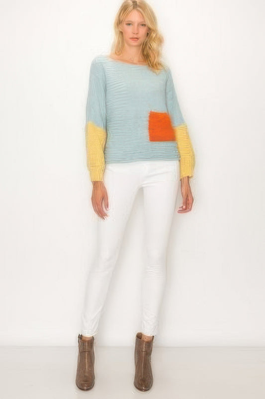 Boat Neckline Color Block Sweater - Tigbul's Variety Fashion Shop