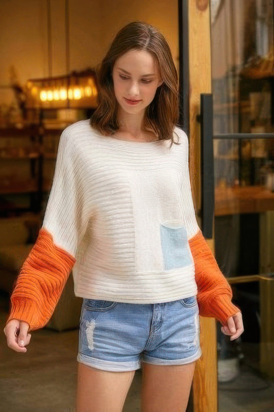 Boat Neckline Color Block Sweater - Tigbul's Variety Fashion Shop