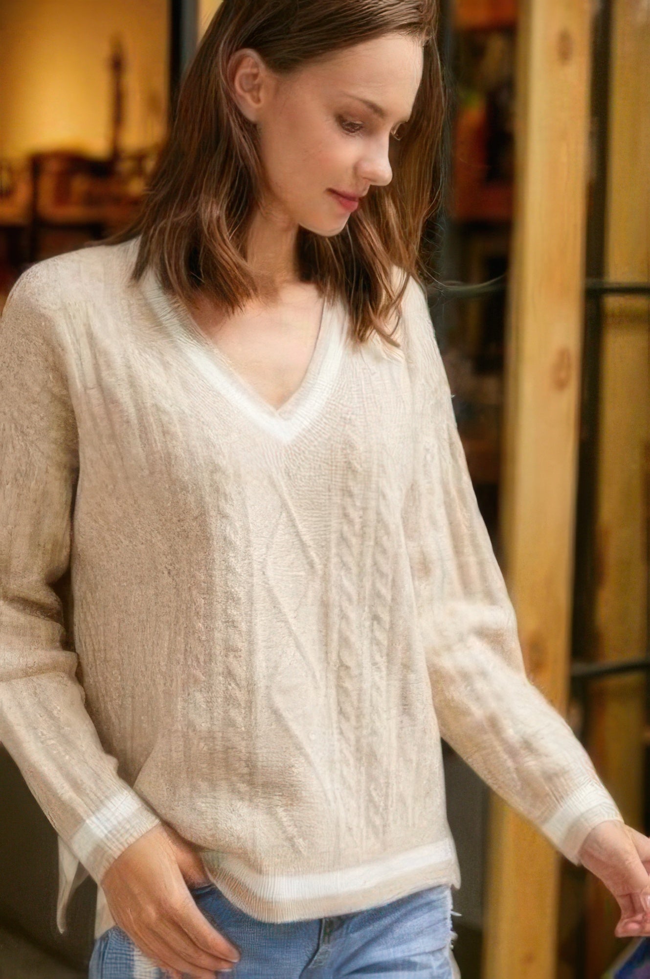 Braid Knit V Neck Sweater - Tigbul's Variety Fashion Shop