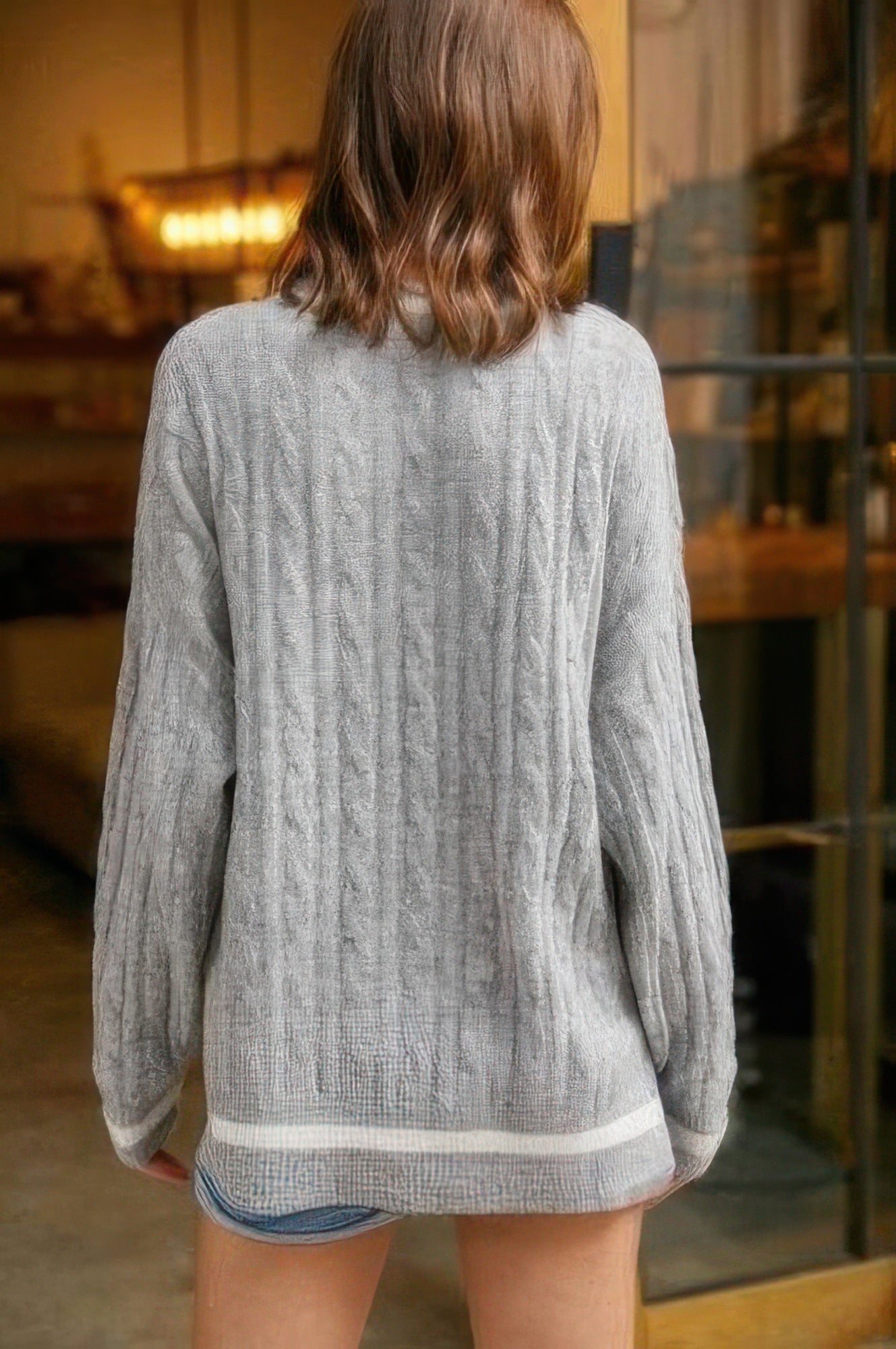 Braid Knit V Neck Sweater - Tigbul's Variety Fashion Shop