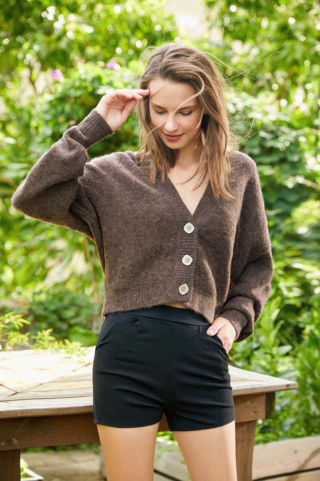 Low V-neck Button Sweater Top - Tigbul's Variety Fashion Shop