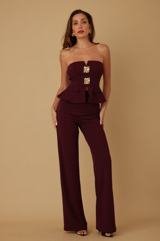 Scrunched Golden Stone Strapless Sets - Tigbul's Variety Fashion Shop