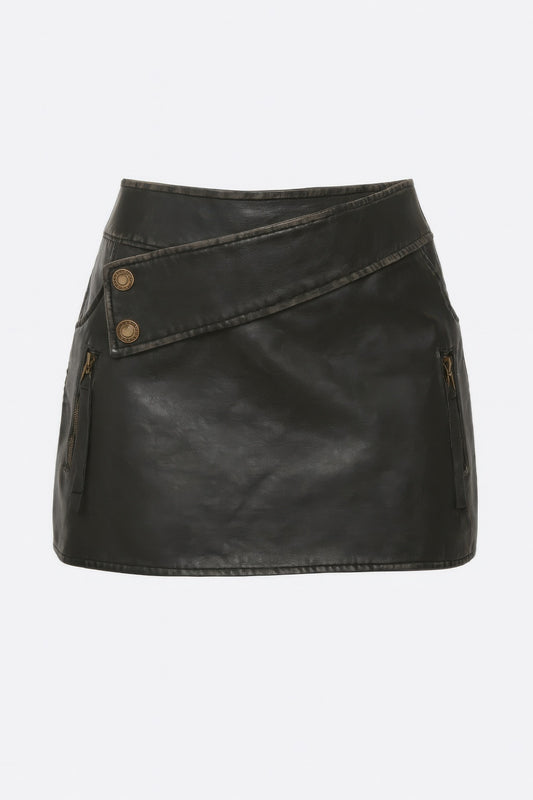 Faux Leather Strap Mini Skirt - Tigbul's Variety Fashion Shop