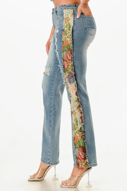 Tapestry Contrast Denim Set - Tigbul's Variety Fashion Shop
