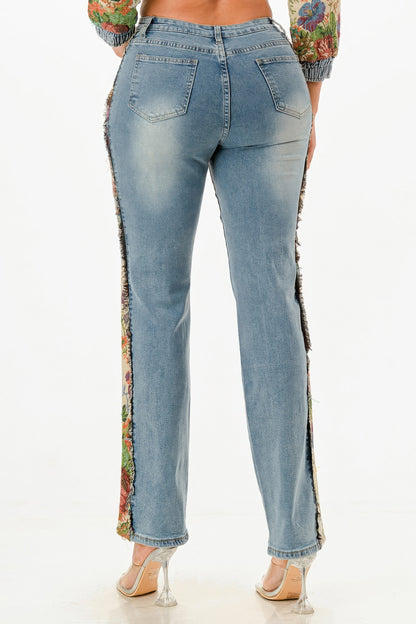 Tapestry Contrast Denim Set - Tigbul's Variety Fashion Shop