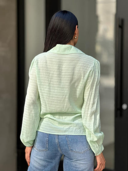 Collar Button Down Rhine Stone Detail Blouse - Tigbul's Variety Fashion Shop