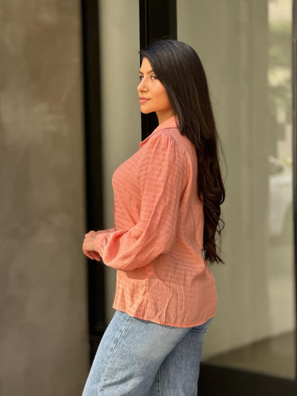 Collar Button Down Rhine Stone Detail Blouse - Tigbul's Variety Fashion Shop