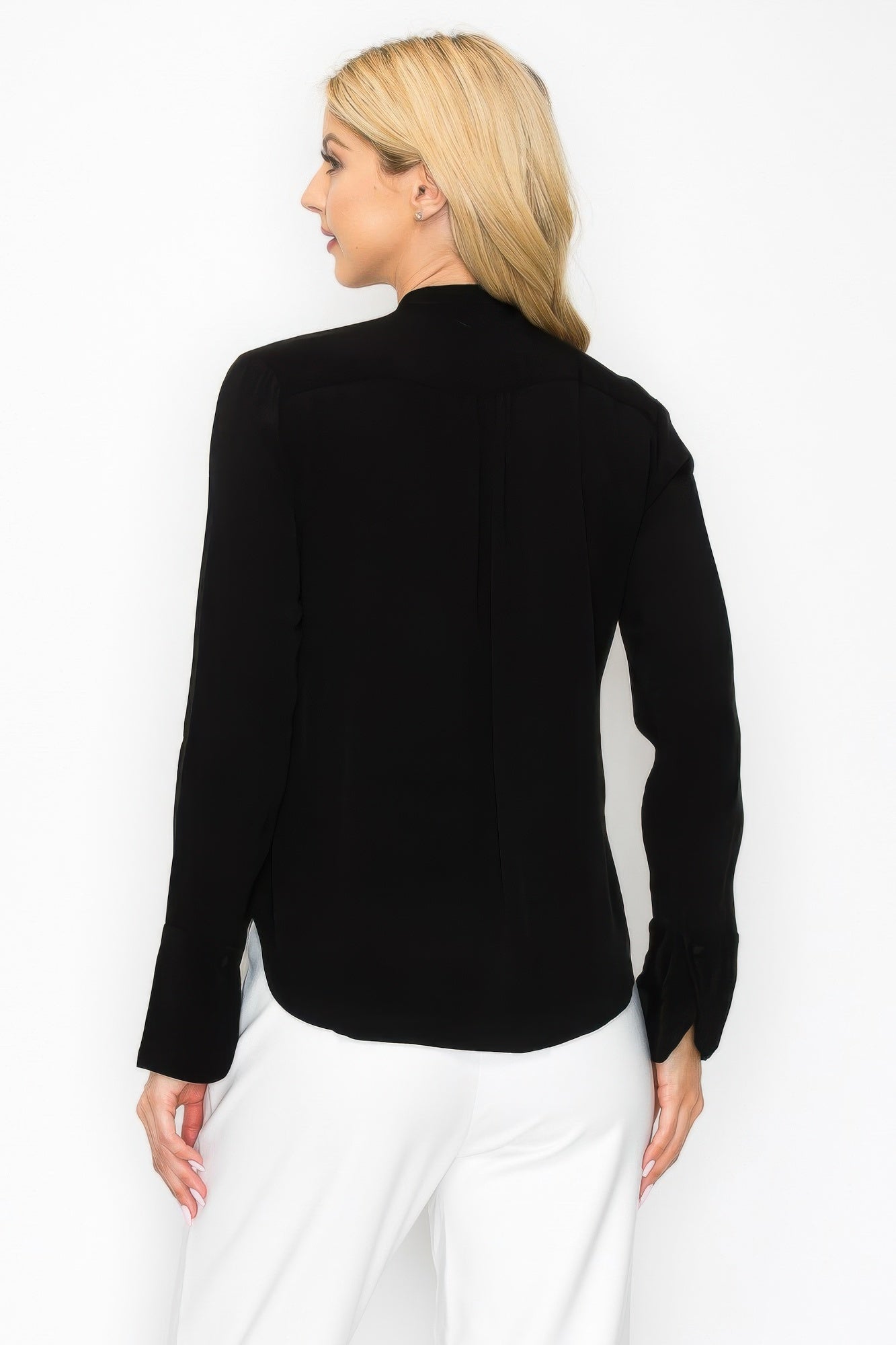 Ruffle Detail Front Tie V-neck Long Sleeve Blouse - Tigbul's Variety Fashion Shop