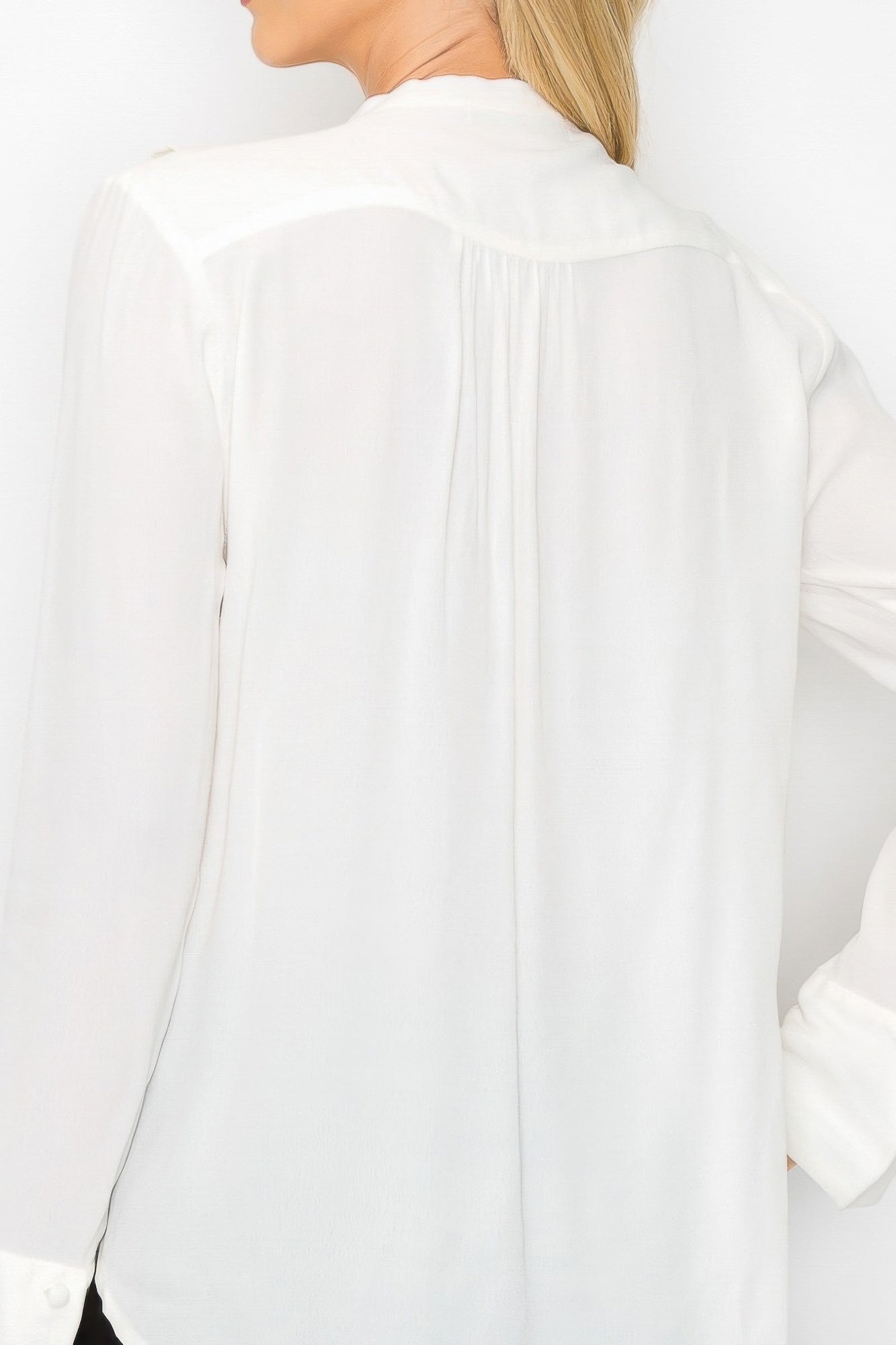 Ruffle Detail Front Tie V-neck Long Sleeve Blouse - Tigbul's Variety Fashion Shop