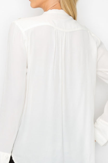 Ruffle Detail Front Tie V-neck Long Sleeve Blouse - Tigbul's Variety Fashion Shop