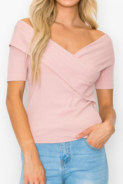 Off The Shoulder Crisscross Ribbed Top - Tigbul's Variety Fashion Shop