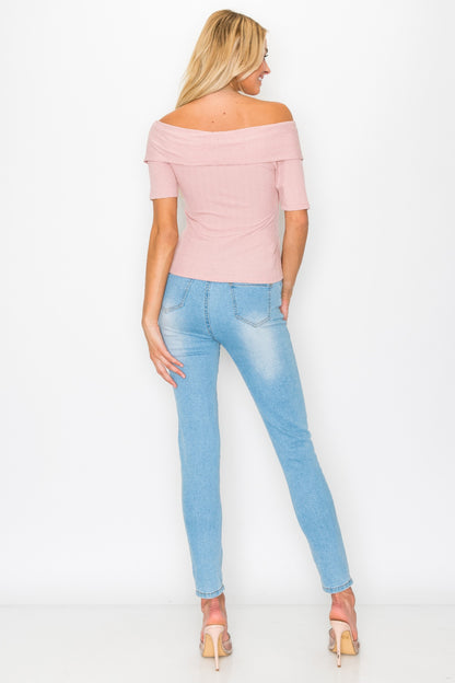 Off The Shoulder Crisscross Ribbed Top - Tigbul's Variety Fashion Shop