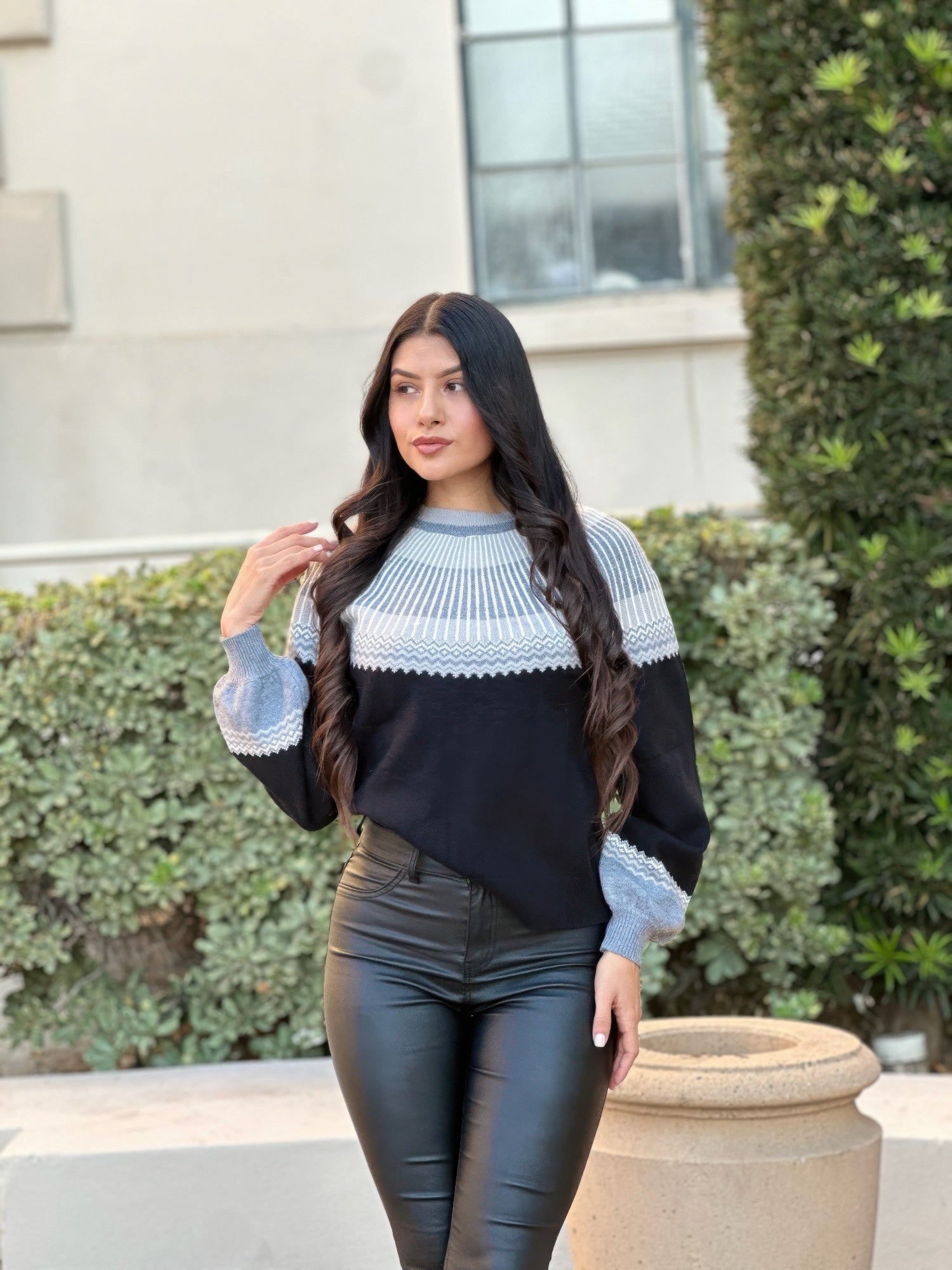 Neutral Color Block Knit Pull Out Sweater - Tigbul's Variety Fashion Shop