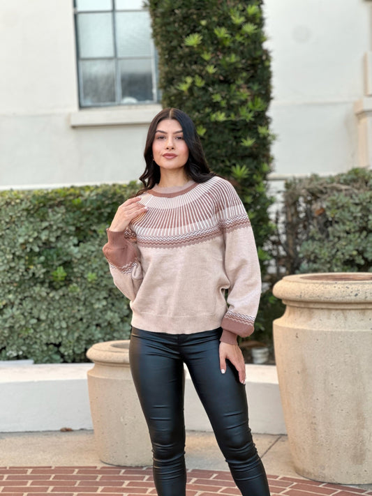 Neutral Color Block Knit Pull Out Sweater - Tigbul's Variety Fashion Shop